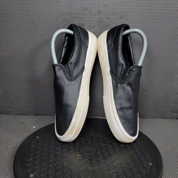 Vans Perf Leather Classic Slip On Shoes Womens Sz 9 Black White Sneakers - Picture 5 of 8